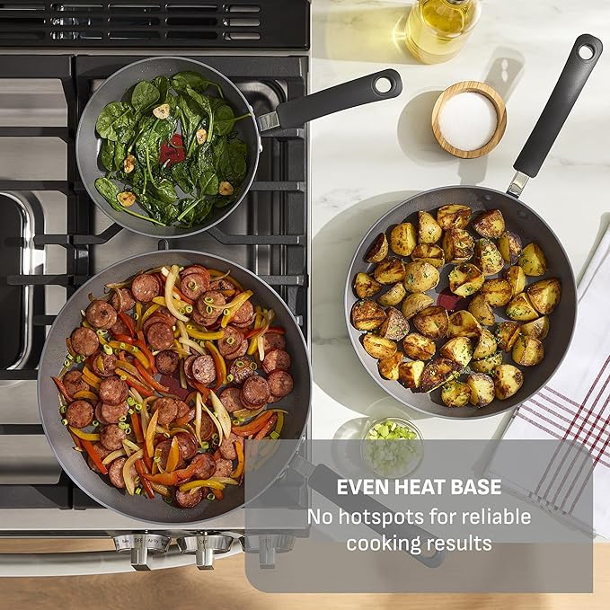 T-Fal Ultimate Hard Anodized Nonstick 10 Piece Cookware Set, Oven Safe Up to 400°F, Dishwasher Safe, Pots and Pans Set, Includes Frying Pans, Saucepan, Stockpot, Cooking Utensils, Stone