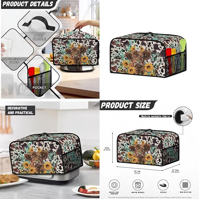 Highland Cow 2 Slice Toaster Blender Slow Cooker Covers Daisies Dust Proof Bag Covers Sunflower Kitchen Accessories Set Splash Resistant Keep Appliance Clean 3 Pieces