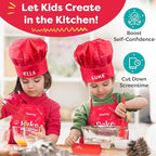 Baketivity Kids Chef Hat and Apron Set for Boys & Girls - One Size Fits All (Adjustable) - Premium, Washable Apron and Hat Set for Cooking - Young Chefs & Junior Bakers Chef Outfit for Kids