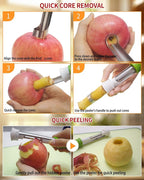 2 in 1 Apple Corer and Peeler Tool, Fruit Vegetable Corer and Peeler Tool Stainless Steel Apple Peeler Apple Corer Remover Tool Multifunction Corer Tool for Vegetable Fruit Kitchen Gadget (Green)
