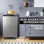 Beer Kegerator, Dual Tap Draft Beer Dispenser, Full Size Kegerator and Keg Beer Cooler With Shelves & Drip Tray & 4 Casters, Stainless Steel Keg Dispenser, 32°F- 50°F Temperature Control, 170L