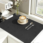 Findosom Dish Drying Mat, 12"x 20" Super Absorbent & Hide Stain Coffee Mat, Cuttable Drying Mat for Kitchen Counter, Coffee Bar Accessories, Under Dish Rack, Coffee Maker, Espresso Machine, Black-2