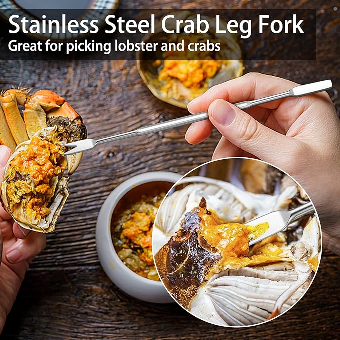 suoundey Seafood Cracker Tool Set With Lobster Sheller Stainless Steel Crab Crackers Crab Leg Fork Seafood Scissors And Storage Bag, Crab Leg Pick Utensils Set Crab Eating Tools (24Pcs)