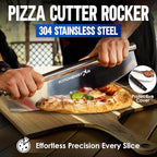 KitchenStar 16-inch Pizza Making Set, 6 PCS - Pizza Stone + Stainless Steel Rack, Acacia Wood Pizza Peel, Pizza Cutter Rocker + Protective Cover, Metal Brush - Oven & Grill Accessories Kit