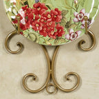 Kanya Gold Four Plate Wall Mount Rack | Four Plate Holder | Plate Display Easel Decor | Openwork Scrolls | Traditional Classic Metal Plate Racks | Square or Round Plates | Kitchen | Dining Room