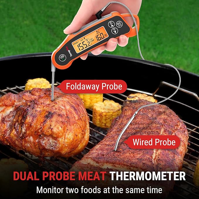 TempPro TP710 Instant Read Thermometer for Cooking, 2-in-1 Meat Thermometer Digital with 2 Probes & 2 Temperature Display, Kitchen Thermometer for Oven, Grilling, Smoker, BBQ (Previously ThermoPro)