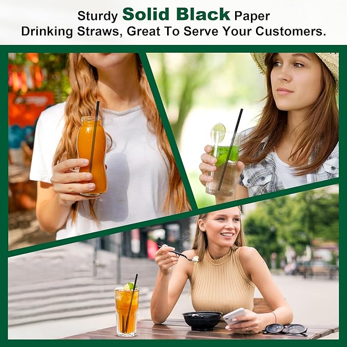 7.75 inch Disposable Black Paper Drinking Straws Bulk (Case of 4,000 ct.) - for Cocktail, Bars, Restaurants - Biodegradable