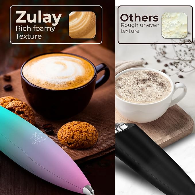 Zulay Kitchen Patented Tornado Triple Whisk Milk Frother with 4 Duracell Batteries – Handheld Foam Maker for Coffee, Lattes, Matcha & Hot Chocolate – Rich, Creamy Froth in Seconds - Rose Pink