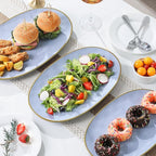 Ceramic Oval Serving Platter: 15.6/14.3/12.9 Inch Large Serving Dishes for Entertaining Party, Turkey, Steak, Ham, Microwave Dishwasher Safe, Blue