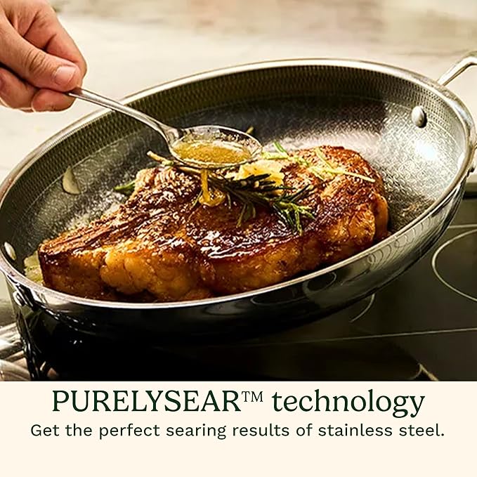 Cuisinart FusionPlus Hybrid Nonstick Stainless Steel Cookware, 10.25-Inch Deep Fry Pan Skillet with Cover, PFAS-Free PURELYSEAR Ceramic Technology, Scratch Proof, Cool Grip Handles, Dishwasher Safe