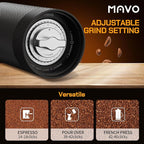 MAVO Manual Coffee Grinder, Wizard Hand Coffee Grinder, Capacity 25g with CNC Stainless Steel Pentagon Conical Burr, Adjustable Setting, Burr Coffee Bean Grinder for French Press, Pour Over, Silver