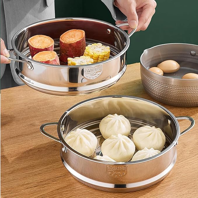 BinaryABC Stainless Steel Dumpling Steamer Basket for Pot,24cm Steamer Insert for Food Veggie Rice Noodle Roll (9.44INCH)