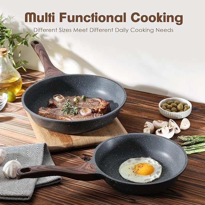SENSARTE Nonstick Frying Pan Skillet, Swiss Granite Coating Omelette Pan, Healthy Stone Cookware Chef's Pan, PFOA Free (8/9.5/10/11/12.5 Inch) (10 Inch) (Pack of 2)