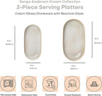 SANGO Anderson Serving Platters Set of 2, 14/12 Inch Stoneware Serving Dishes for Entertaining, Glossy Party Serving Trays for Food, Buffet Oval Platters for Bread, Appetizer, Cheese, Reactive Cream