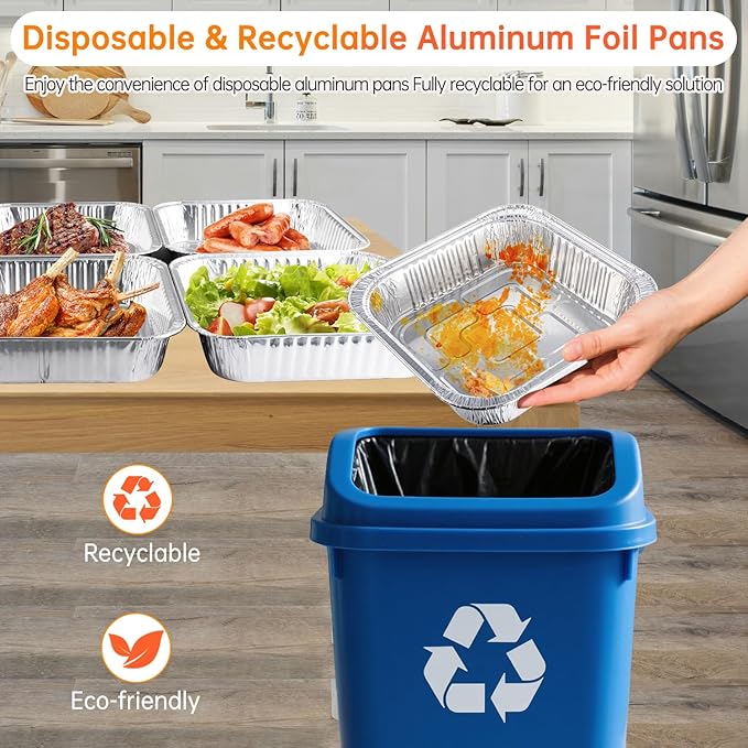 Aluminum Pans 8x8-10 Pack Disposable Foil Pans, Aluminum Roasting Trays for Holiday Cooking, Christmas, Parties Meal Prep, Storage, Heating and Baking