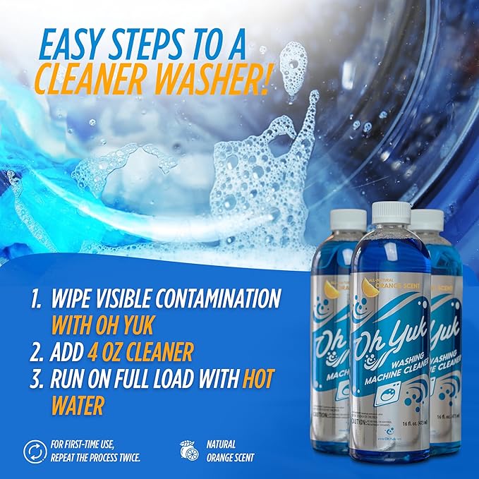 Oh Yuk Washing Machine Cleaner For All Washers (Top Load, Front Load, HE and Non-HE), Natural Citrus Fragrance, Four Cleanings Per Bottle, Septic Safe, 16 Fl Oz