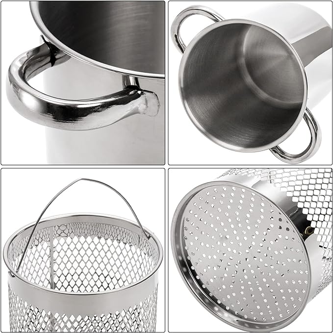 AVLA Asparagus Pot, 4 Quart Stainless Steel Steamer Cooker, Vegetable Asparagus Cooker with Removable Basket and Lid for Pasta, Spaghetti, Boiled Eggs, Shrimp, Oil Deep Fry Pan for French Fries