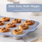 COOK WITH COLOR 17 Pc. Silicone Baking Pan Set - Non-Stick & Easy Clean Silicone Muffin Pans for Baking with Sturdy Metal Frame for Stability, Flexible Cake Molds, Includes Measuring Cups and Spoons