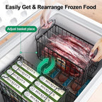 Freezer Organizer Bins, 6 Pack Stackable Deep Chest Freezer Organizer Bins, Foldable Baskets with Handles, Black Storage Container Baskets for 5/ 7 Cu.FT Deep Freezer Sort Frozen Meats