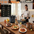 HealSmart 6QT Electric Pressure Cooker, 16-in-1 & Non-Stick Stainless Steel Multi Cooker with 12 Presets for Slow Cook, Meat Stew, Steam, Sauté, Canning, Yogurt Maker, Dishwasher Safe, Black