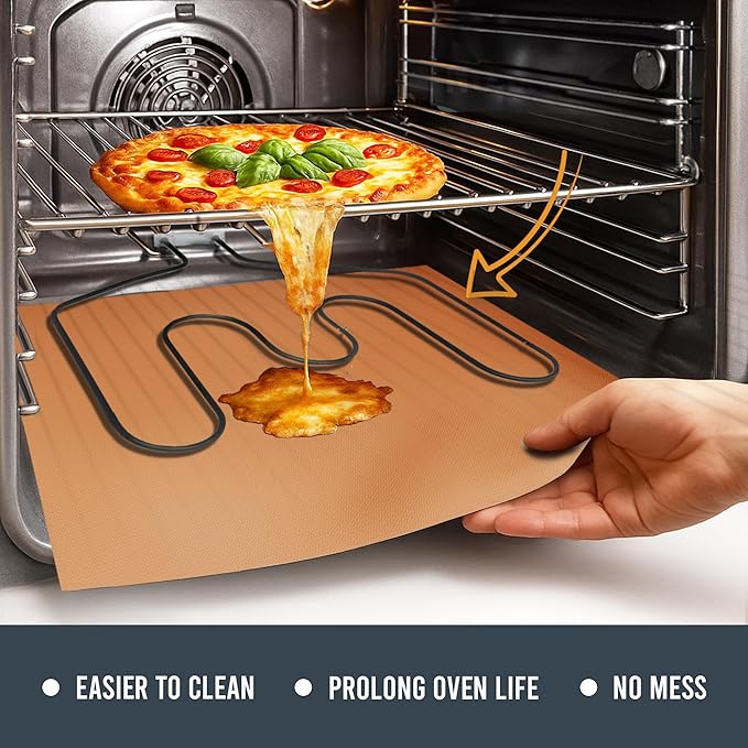 Non Stick Oven Liners for Bottom of Oven, 3 Pack Large Heavy Duty Mats, 17” x 25” BPA and PFOA Free Reusable Mat for Toaster Electric Gas Stove Microwave Charcoal or Gas Grills (Copper)