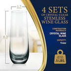 Champagne Flutes Stemless 9.4oz | Set of 2 Elegant Clear Crystal Glass Drinkware w/Narrow Rim Seamless Bowl, Lead-Free Dishwasher Safe Sparkling Wine Glassware Perfect for Any Occasion by NutriChef