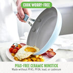 GreenLife 10-Piece Nonstick Ceramic Cookware Set, Lightweight Healthy PFAS-Free Pots & Pans with Lids, Dishwasher & Oven Safe, Durable Body, Silicone Stay-Cool Handles, Easy Release, Blue Haze