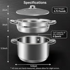AuFranc® 6 Quart 18/10 Stainless Steel Tri-ply Stockpot and Steamer with Tempered Glass Lid, Multipurpose Steamer Pot Compatible with All Cooktops, Non-Toxic Soup Pot, Oven & Dishwasher Safe (Silver)