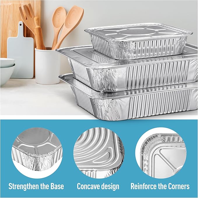 Diplastible Disposable Aluminum Pans With Lids, 9x13 (10pc) And 8x8 Square (10pc) Combo Set, Disposable Baking and Cake Pan (Pack of 20)