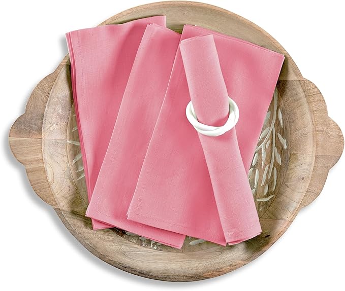 Solino Home Linen Napkins Set of 4-100% Pure Linen Pink Carnation Dinner Napkins Cloth 20 x 20 Inch for Valentines - Fete, Handcrafted and Machine Washable