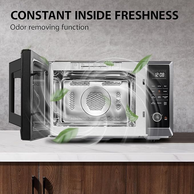 TOSHIBA Air Fryer Combo 8-in-1 Countertop Microwave Oven, with Convection, Broil, Odor Removal Mode, 12.4" Position Memory Turntable, Child-Lock, 1.0 Cu.ft, Black Stainless Steel, ML2-EC10SA(BS)