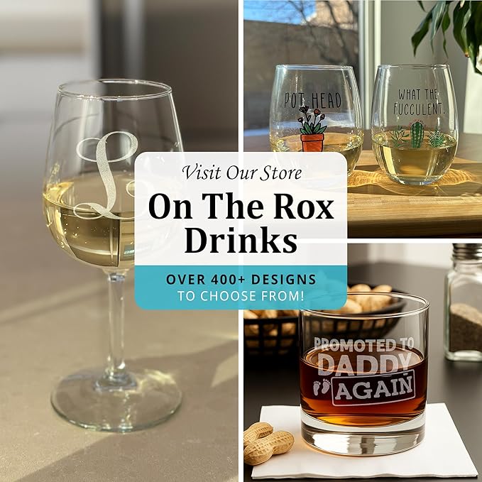 On The Rox Drinks 4 Piece Glass Set Engraved with A-Monogram, 11-Ounce