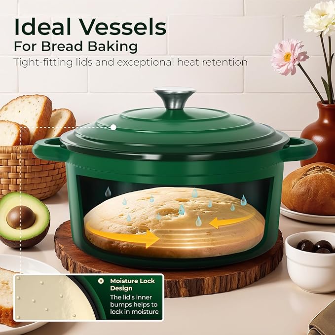 Kitchen Academy 7Pcs Enameled Cast Iron Cookware Sets - Non Toxic Pots and Pans Set, Induction Nonstick Cookware Set, PFOA&PFAS Free (Emerd)