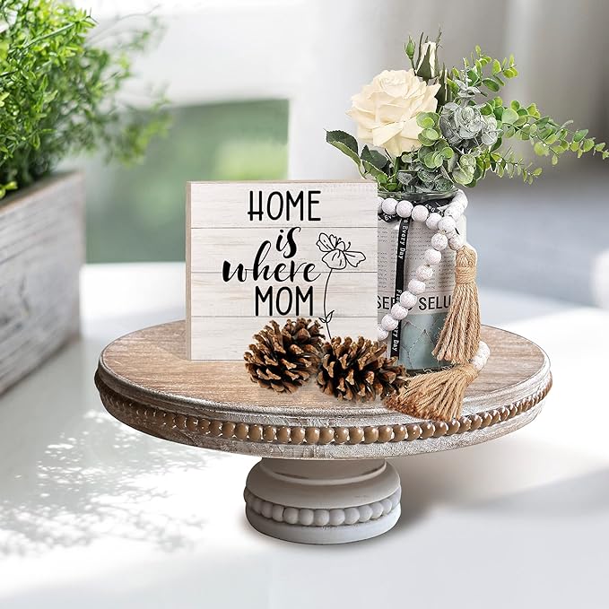 Large Round Wood Risers for Display, 12" Decorative Rustic Farmhouse Cake Stand Pedestal Tray for Home and Kitchen Decor