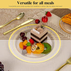 Goodluck 100PCS Clear Gold Plastic Plates, 10.25 Inch Dinner Plate with Silver Rim, Heavy Duty Disposable Plastic Plates for Party, Wedding, Birthday & Daily Use