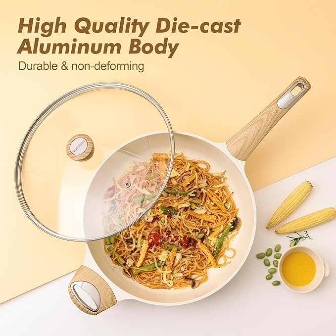 SENSARTE Ceramic Cookware Sets, Pots and Pans Set Non stick, 14 Piece Induction Cookware, Non toxic Healthy Non Stick Kitchen Cooking Set, with Frying Pans Set, PFAS PTFE PFOA PFOS Free