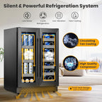 24 Inch Black Dual Zone Wine Fridge,20 Bottle & 88 Cans Wine and Beverage Refrigerator with Glass Door,Undercounter&Freestanding Stainless Steel Handle Wine Cooler Refrigerator for Home,Party