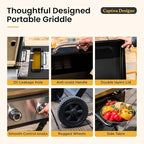 Captiva Designs 17 Inch 2 Burner Portable Propane Gas Griddle Grill with Lid, Outdoor Foldable Flat Top Grill with Stand for Barbecue, Camping and Tailgating
