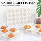 1 Pc Mini Muffin Pan with Metal Reinforced Frame, 24 Cups Nonstick Silicone Cupcake Tray for Baking, Food Grade Small Muffin Molds with Handles (Cream)