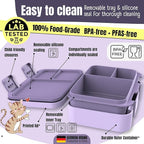 BEARFOOT Kids Lunch Box with Compartments – Compact & Lightweight | Leak-Proof, BPA-Free, Dishwasher & Microwave Safe | Hand-Drawn Design for Preschool, School, Travel (Dog & Cat Purple, 2.75 Cups)