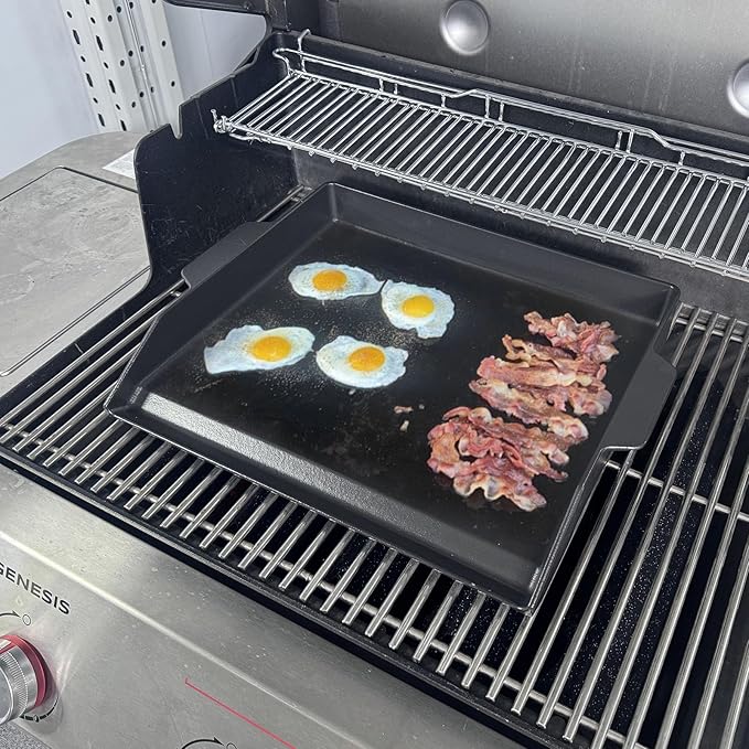 Cast Iron Griddle for Gas Grill, Kitchen Stove Top, Universal Flat Top Griddle Grill Flat Insert for Outdoor Camp Camping and BBQ Accessories, Large Cast Iron Skillet for Range Oven, Gift for Men