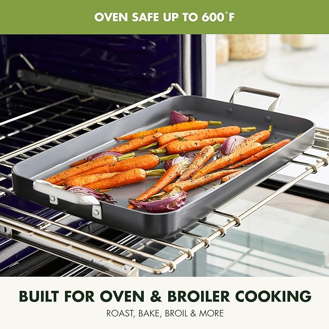 GreenPan Valencia Pro Ceramic Nonstick 18" x 11" Double Burner Griddle Pan, Hard Anodized PFAS-Free, Induction Ready Cookware, Compatible on All Cooktops, Dishwasher Safe, Oven Safe to 600F, Gray