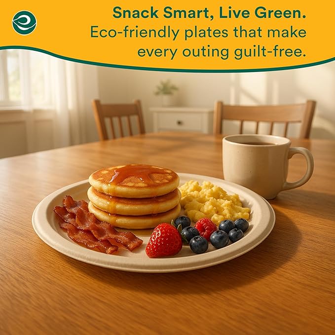 ECO SOUL Compostable 9 Inch(1000-Pack) Biodegradable Heavy-Duty Disposable Eco-Friendly Paper Plates for Christmas Dinner & Parties, Wedding, Event