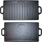 Jim Beam Pre Seasoned Heavy Duty Construction Double Sided Cast Iron Griddle Pan with Superior Heat Retention, 20"x1"x9", Black (JB0168)