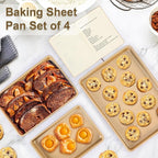4 Pieces Bakeware Set | 3 Baking Pans & 1 Recipe Notebook Combo | Nonstick Cookie Sheets for Baking Supplies | No Rust & No Toxic Heavy Duty 3 Baking Trays 18''+15''+13'' & 1 Blank Recipe Book