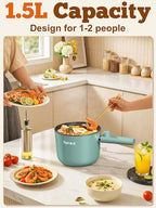 Topwit Hot Pot Electric, 1.5L Ramen Cooker, Portable Non-Stick Frying Pan, Hot Pot for Pasta, Steak, BPA Free, Electric Cooker with Dual Power Control, Over-Heating & Boil Dry Protection, Green