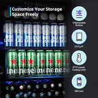 24 Inch Beverage Refrigerator, 180 Can Capacity Beverage fridge, Built in or Freestanding Drink Cooler with Glass Door, Under Counter Beer Fridge, LED Indicator Light and Adjustable Shelve