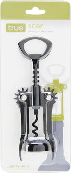 True Soar Winged Corkscrew Wine Opener, Multi-Purpose Bottle Opener for Beer and Soda, Stainless Steel with Chrome Finish, Easy to Remove Cork for Bartenders, Home Bar, Kitchen, Set of 1, Matte Black