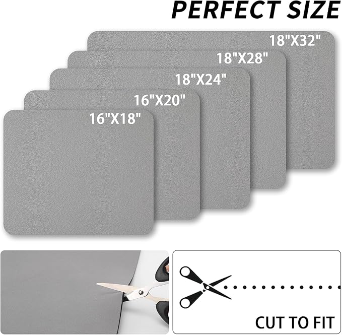HotLive Dish Drying Mat for Kitchen Counter, Heat Resistant Drainer Mats with Non-slip Rubber Backed, Hide Stain Kitchen Super Absorbent Draining Mat, Easy to Clean Dish Rack Pad, Grey 16"x20"