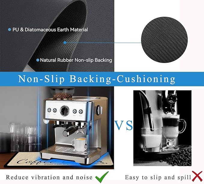 Coffee Mat for Countertops ,Coffee Bar Accessories Fit Under Coffee Maker Espresso Machine, Absorbent Hide Stain Rubber Mat for Countertop ,Dish Drying Mat for Kitchen Counter (D-Beige, 16"x24")